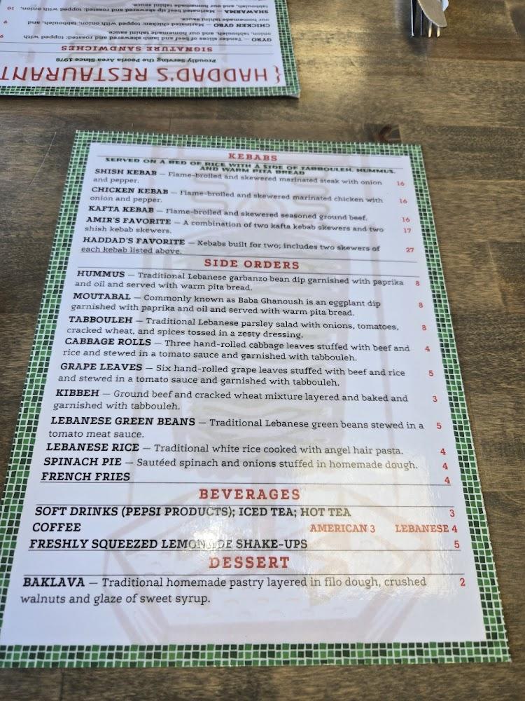 Haddad's Restaurant Menu image 1